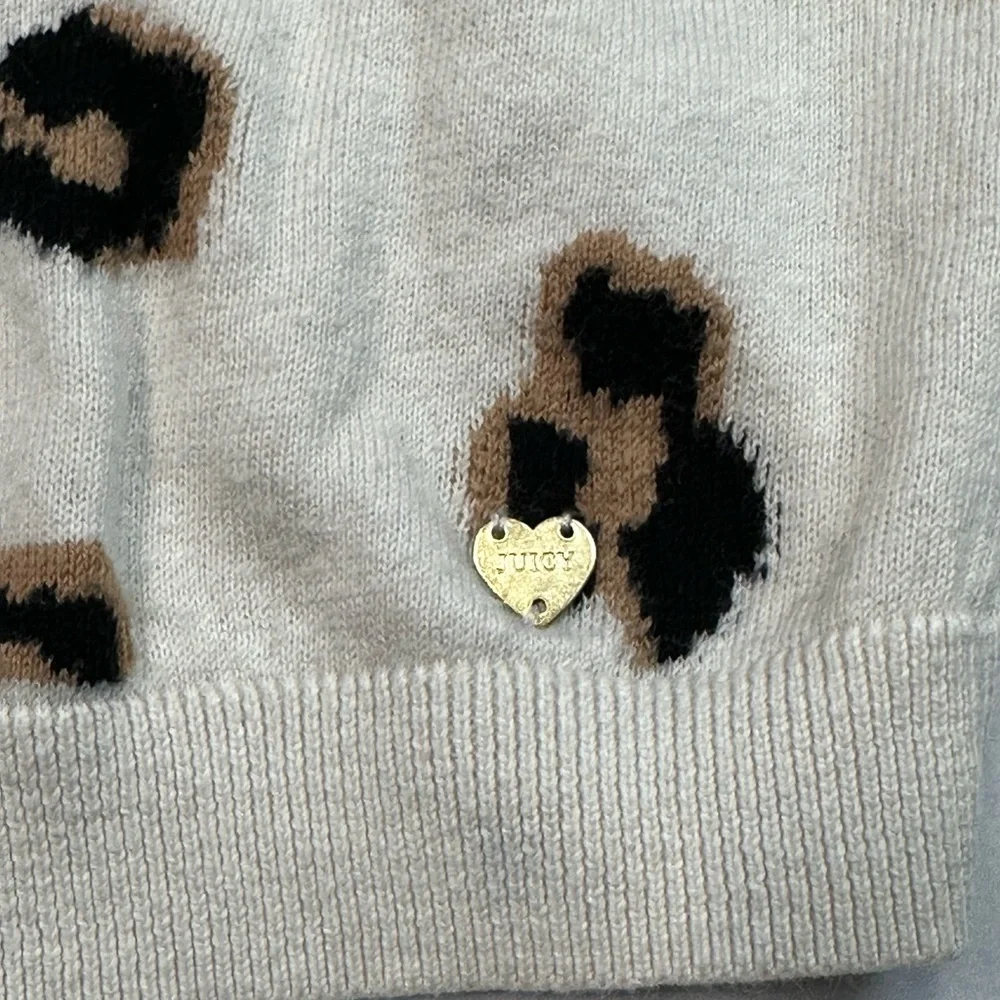Juicy Couture Black and White Cheetah Print Zip Up Sweater‎ Girls Size S
